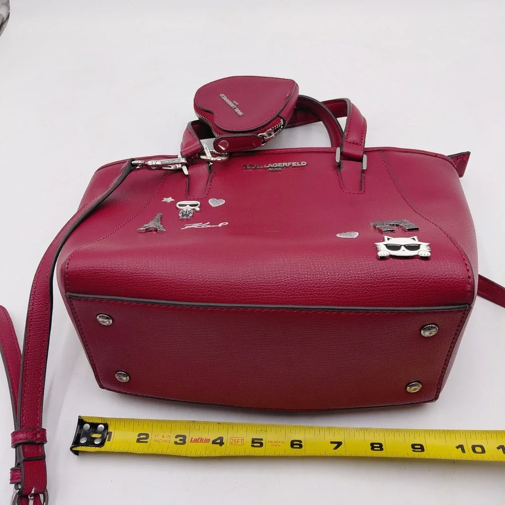 Karl Lagerfeld Paris Red Satchel Handbag Paris Charms Heart Coin Purse Crossbody
